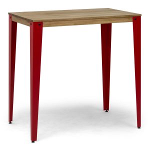 Mesa alta Lunds rectangular Roja en madera maciza de pino acabado vintage estilo industrial Box Furniture